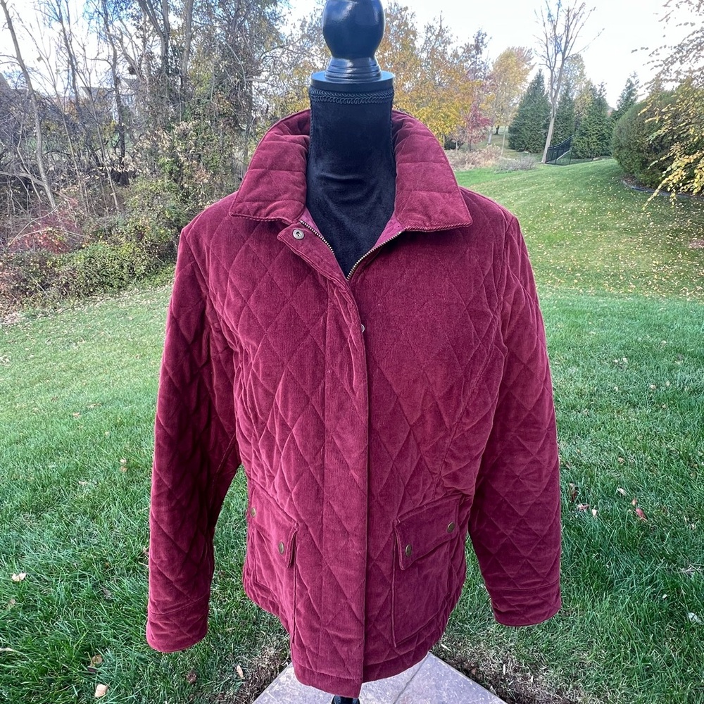 Eddie Bauer Wmns Quilted Jacket Burgundy Corduroy Trim Snap Front Outdoor Coat - Picture 6 of 6